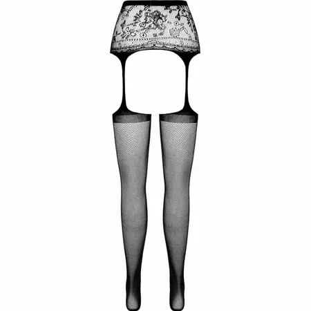 PASSION S028 Crne Elegantne Garter-Stil Otvorene Hulahopke, One Size