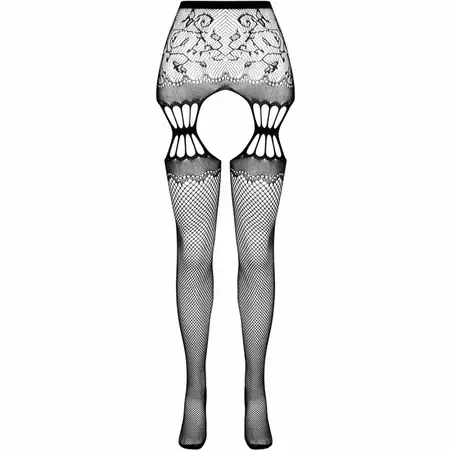 PASSION S027 Crne Dekorativne Garter-Stil Hulahopke One Size