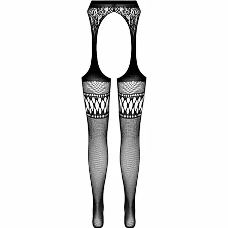 PASSION S026 Crne Elegantne One Size Hulahopke sa Imitacijom Garter Dizajna