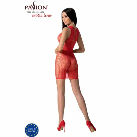 PASSION BS097 Crveni Bodystocking - One Size, Elastični Mesh Dizajn