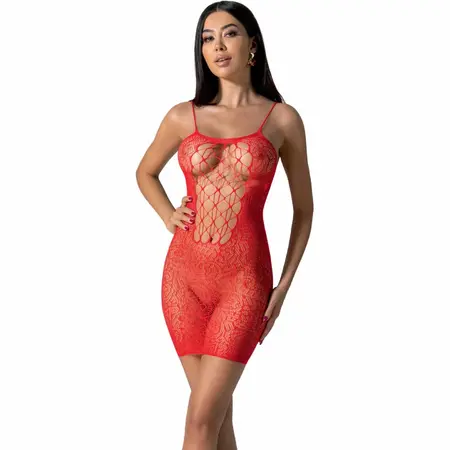PASSION BS096 Crveni Bodystocking One Size - Mesh & Čipka Dizajn