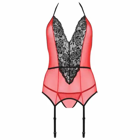 Passion Peonia Corset Crveni L/XL - Elegantan Čipka & Tilo Lingerie Set