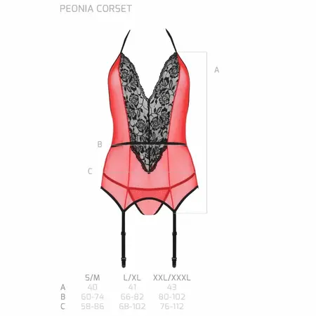 Passion Peonia Corset Crveni S/M - Elegantan Čipka & Tilo Set za Oblikovanje Struka