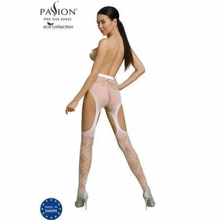 PASSION ECO S005 Beli Bodystocking - Održiv Reciklirani Materijal, One Size