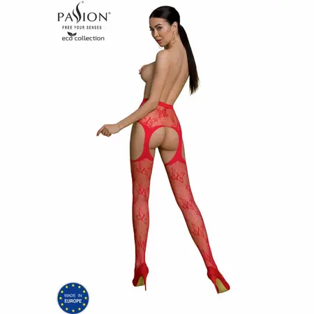 Passion ECO S001 Crveni Bodystocking - Eko-prijateljski Reciklirani Materijal, One Size