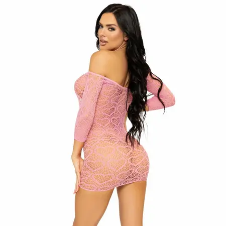 Leg Avenue Heart Net Mini Dress Roze One Size - Bešavni Mrežasti Dizajn