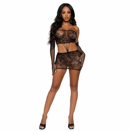 Leg Avenue Lace Tube Dress & Gloves Set, One Size, Black