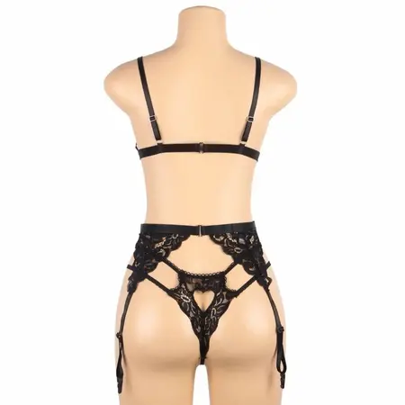 Subblime Lingerie Set L/XL - Black 3-Piece Bra, Garter Belt & Thong