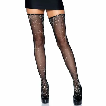 Leg Avenue Rhinestone Micro Net Garter Belt & Stockings Set One Size