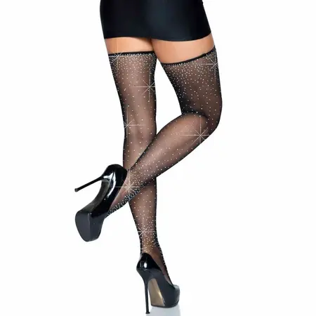 Leg Avenue Rhinestone Micro Net Garter Belt & Stockings Set One Size