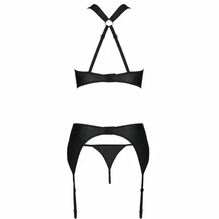 Passion Amanda S/M - Eco Leather Lingerie Set with Gold Accents