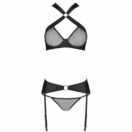 Passion Amanda S/M - Eco Leather Lingerie Set with Gold Accents
