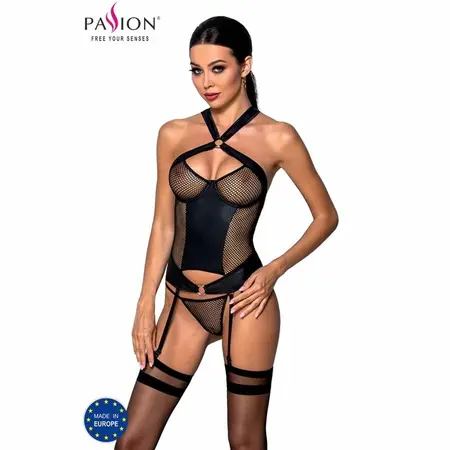 Passion Amanda S/M Ekološki Kožni Korzet sa Mrežom i Zlatnim Detaljima