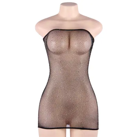 Queen Lingerie Net Body Dress with Decorative Stones S-L Black