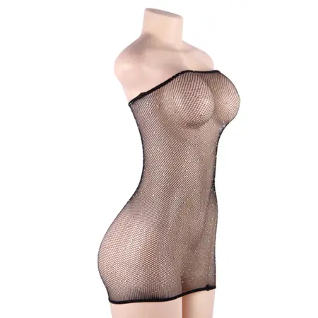 Queen Lingerie Net Body Dress with Decorative Stones S-L Black