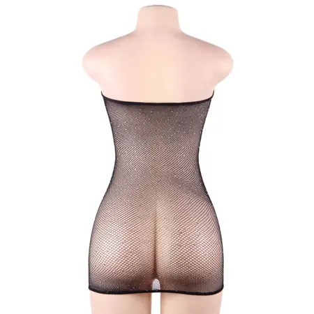 Queen Lingerie Net Body Dress with Decorative Stones S-L Black