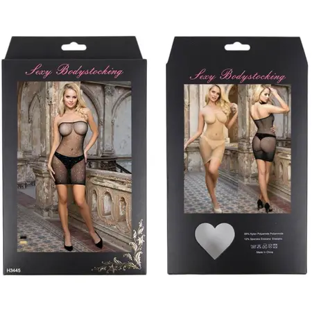 Queen Lingerie Net Body Dress with Decorative Stones S-L Black