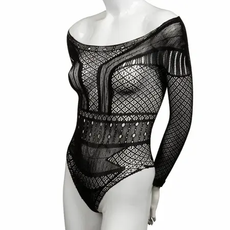 CalExotics Scandal Mesh Lace Shoulder Bodysuit One Size Crna
