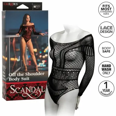 CalExotics Scandal Mesh Lace Shoulder Bodysuit One Size Crna