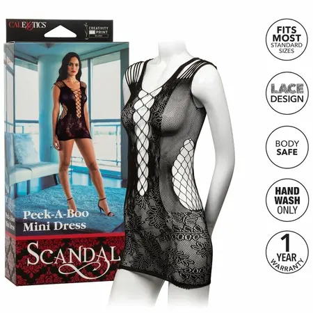 CalExotics Scandal Peek-A-Boo Mesh Mini Dress One Size Crna