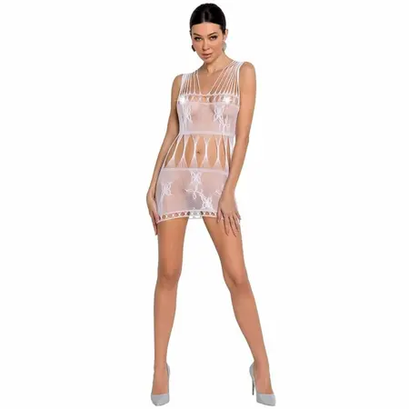 Passion BS090 Bela Mrežasta Bodystocking Mini Haljina One Size