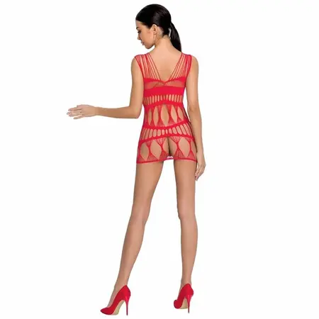 Passion BS089 Bodystocking Crvena Mrežasto Čipkana One Size - Fleksibilno Pristajanje