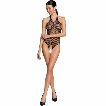 Passion BS087 Crna Mrežasta Bodystocking sa Čipkanim Detaljima One Size