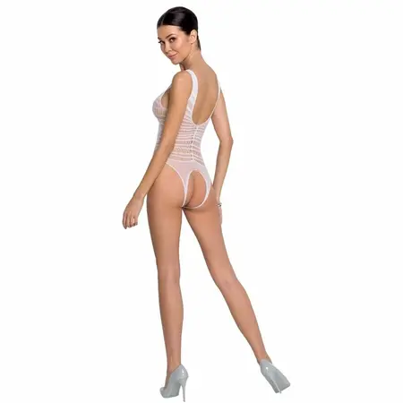 Passion BS086 Ženska Bela Mrežasta Bodystocking, One Size