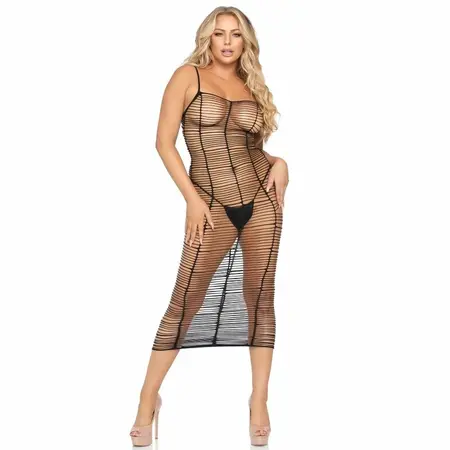 Leg Avenue Maxi Haljina Horizontalni Mrežasti Dizajn One Size - Crna Najlonska Mešavina