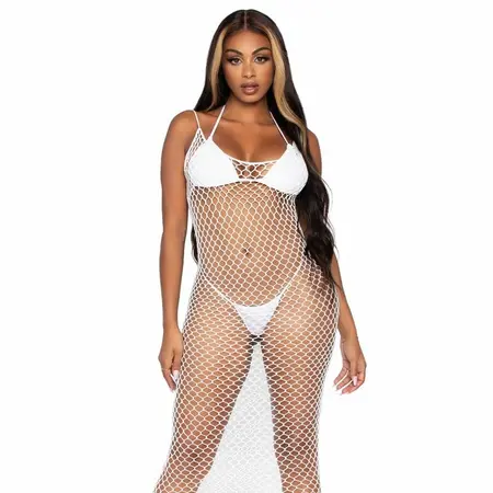 Leg Avenue Woven Twist Net Maxi Haljina, Otvorenih Leđa, One Size, Bela