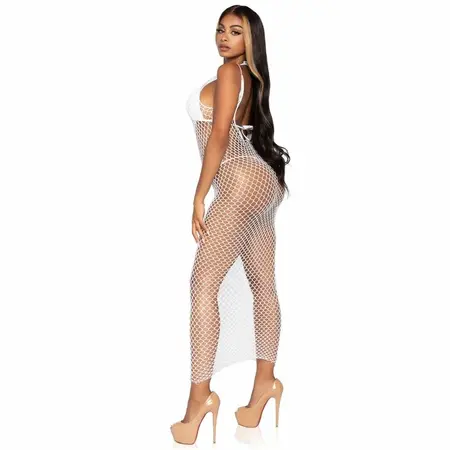 Leg Avenue Woven Twist Net Maxi Haljina, Otvorenih Leđa, One Size, Bela