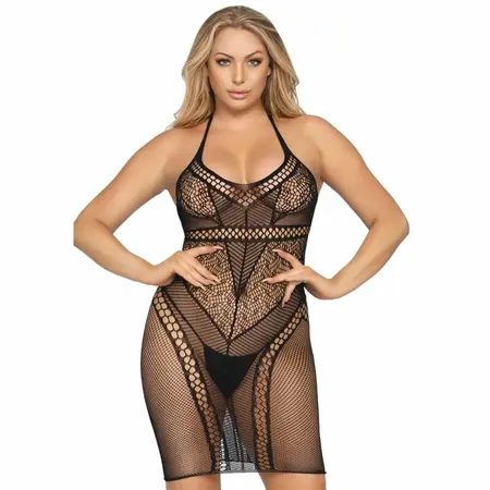 Leg Avenue Multi Net Halter Mini Dress Black One Size