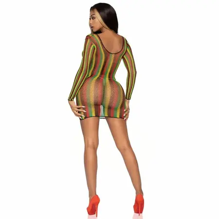 Leg Avenue Rasta Net Mini Dress One Size - Vibrant Long Sleeve Design