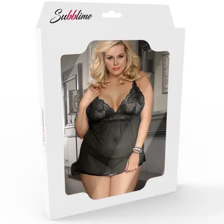 Subblime Queen Plus Black Lingerie Set - Elegant Lace Dress-Top & Thong