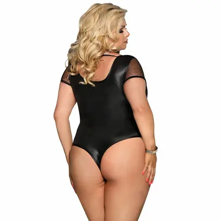Subblime Queen Plus Crni Fetish Kratkih Rukava Čipkasti Teddy Bodysuit