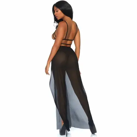 Leg Avenue Cage Strap Black Maxi Dress & Thong Set S/M - Adjustable Design