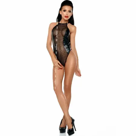 Me-Seduce Jade Teddy Black XXL/XXXL - Elegant Mesh & Eco-Leather Bodysuit