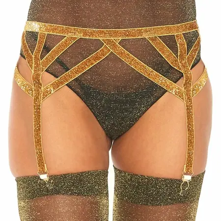 Leg Avenue Lureks Zlatni Elastični Podvezica Pojas - One Size, Sjajni Finiš
