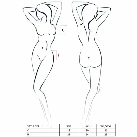 Passion Sayla Komplet Donjeg Veša Crni L/XL - Top, Tanga i Podvezice