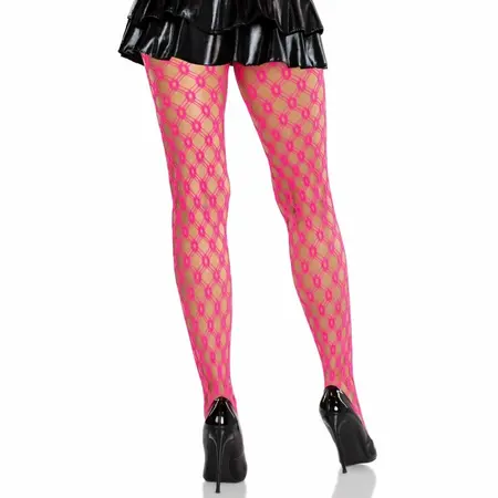 Leg Avenue Čipkane Hulahopnice Neon Roze - Šljivična Mreža, Rastegljiv Kroj