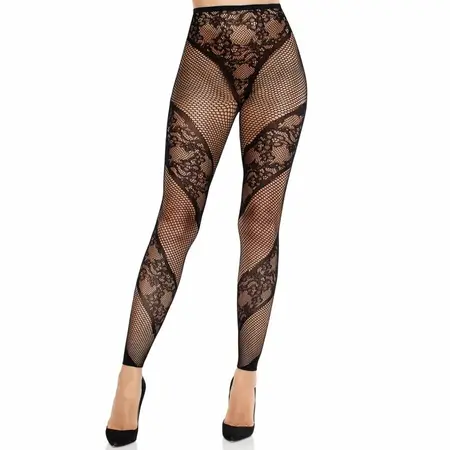 Leg Avenue Čipkane i Prozirne Hulahopnice bez Stopala Crna - Elegantan Uzorak, Univerzalna Veličina