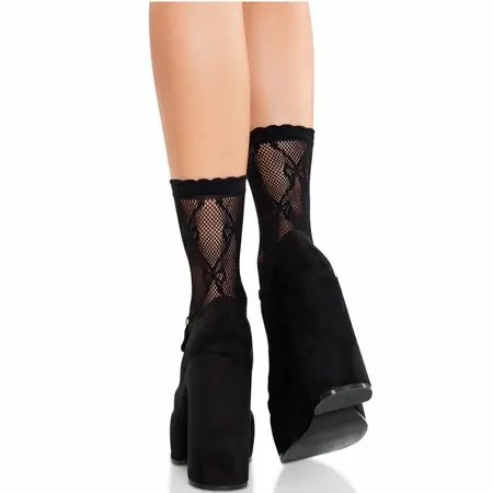 Leg Avenue Mašnica Čipkane Čarape za Članak Crna - Elegantan Mrežasti Dizajn