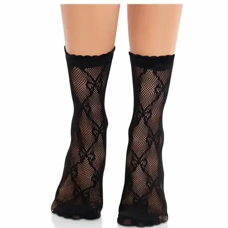 Leg Avenue Mašnica Čipkane Čarape za Članak Crna - Elegantan Mrežasti Dizajn