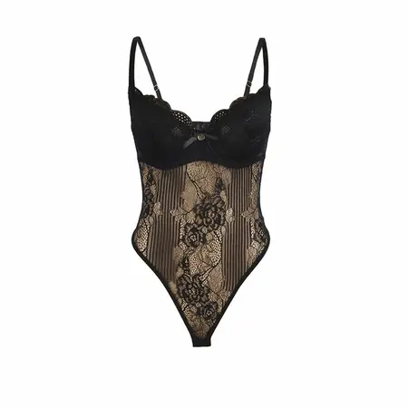 SUBBLIME 955625 Black Lace Bodysuit with Adjustable Closure L/XL