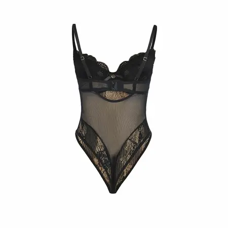 SUBBLIME 955625 Black Lace Bodysuit with Adjustable Closure L/XL