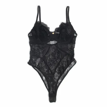 SUBBLIME 955618 Crni Čipkani Bodysuit S/M sa Podesivim Donjim Zatvaranjem