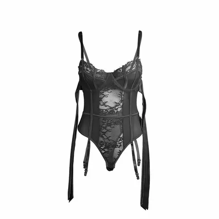 SUBBLIME 955502 Black Lace Bodysuit with Bows & Garters L/XL