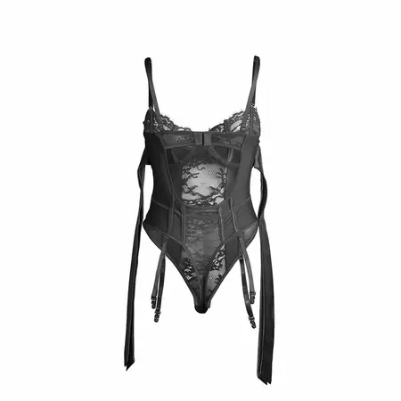SUBBLIME 955496 Lace Bodysuit with Bows & Garters Black S/M