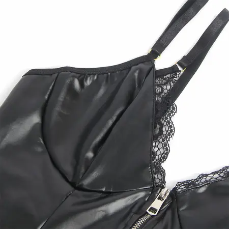 SUBBLIME 955465 Crni PU Kožni Body sa Rajsferšlusom L/XL Podesive Naramenice