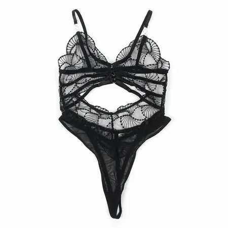 SUBBLIME 955212 Transparent Bodysuit Black Lace Hollow S/M
